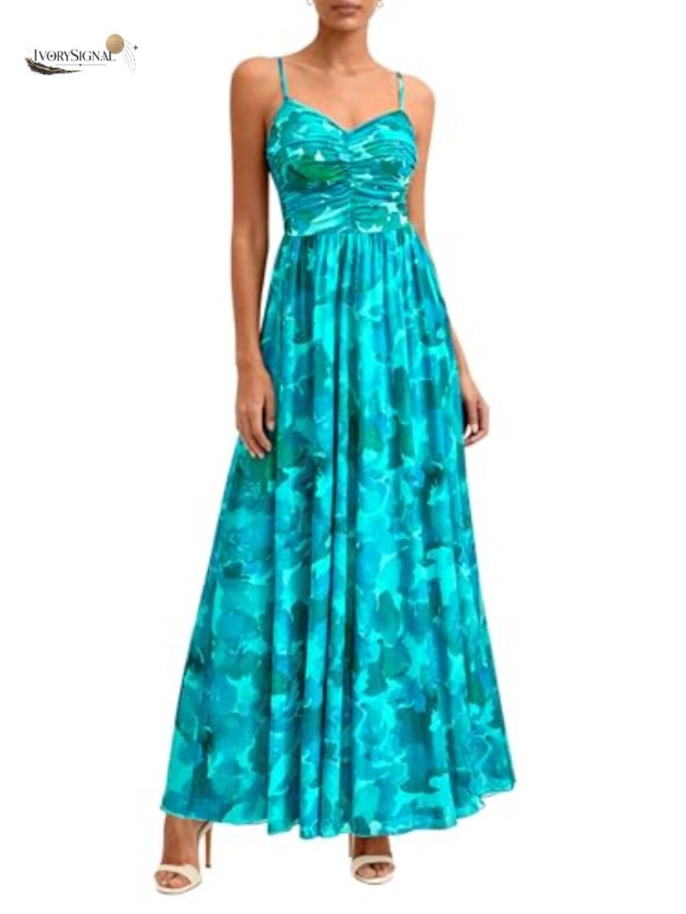Women's Floral Mesh Maxi Dress V-Neck Spaghetti Strap Summer Beach Boho